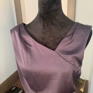 Formal long dress, back zip, satin, neck detail